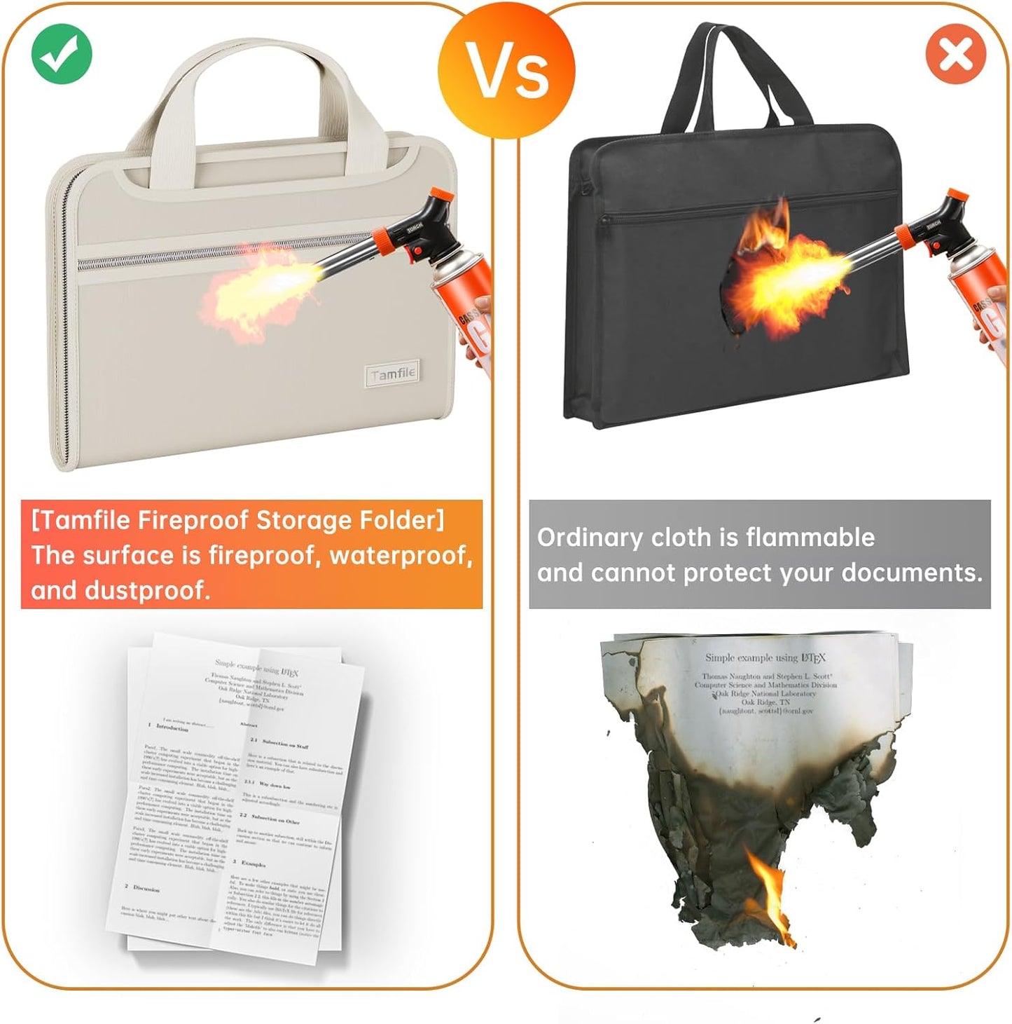 Tamfile Fireproof Accordion File Organizer with Handle, 13 Pocket Expanding File Folder with Zipper & Labels, File Folder with Multi-Pockets Paper Organizer Folder for Letter A4 Files, Beige