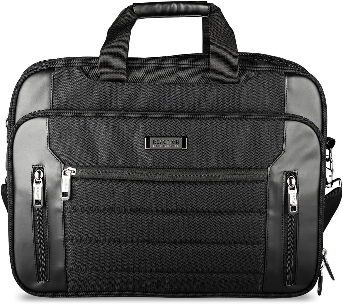 Kenneth Cole Reaction Keystone 1680d Polyester Dual Compartment 17" Laptop Business Portfolio, Black