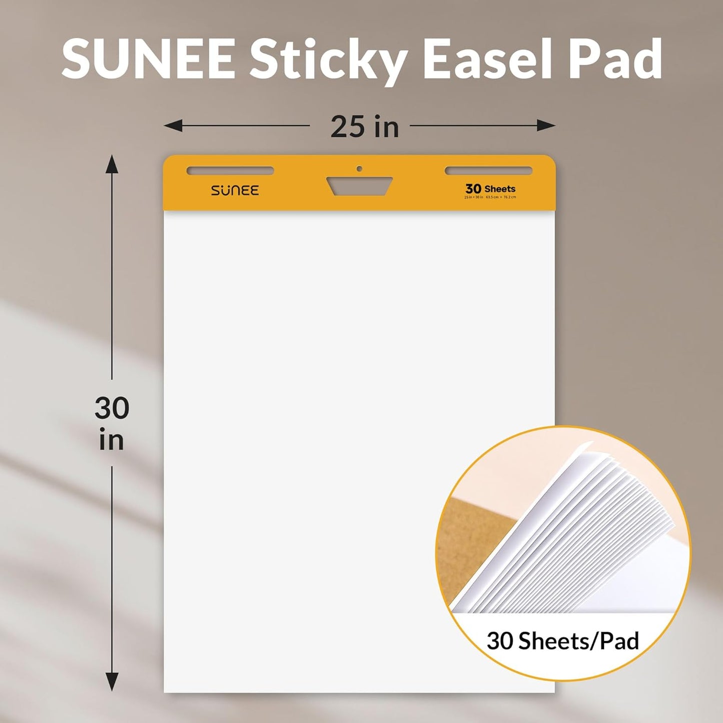 SUNEE Sticky Easel Pads, 25 x 30 Inches Chart Paper (6 Pack), Self Stick Easel Paper for White Board, Large White Premium Self Stick Flip Chart Paper, 30 Sheets/Pad, 6 Pads