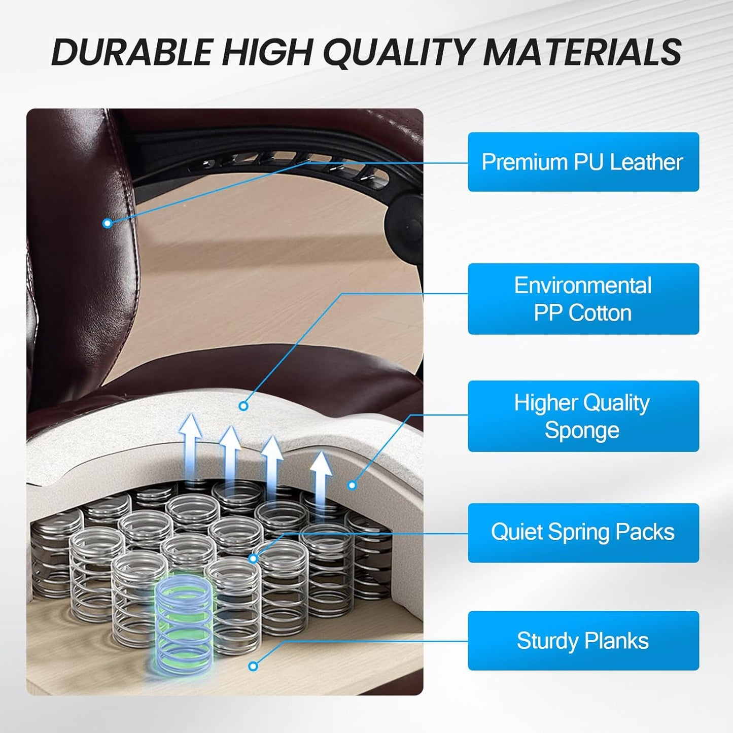 Lumbar Massage Office Chair, 500LBS Big and Tall Office Chair, Heavy Duty Ergonomic Executive Reclining Chair with High Back and Lumbar Support, Brown