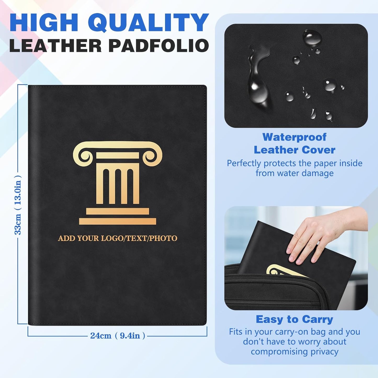 Personalized Padfolio Folder, Leather Custom Portfolio for Men & Women Resumes Office Business, A4 Portfolio Binder for Office College Resumes (Gray)