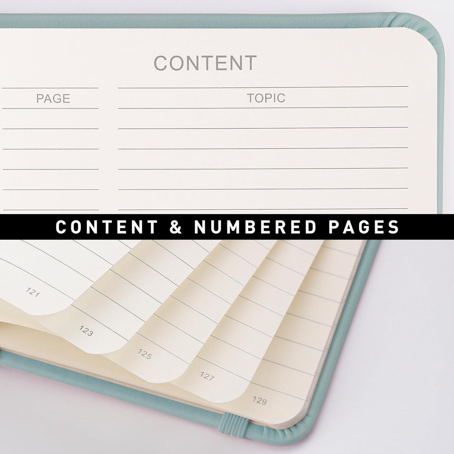 RETTACY Lined Journal Notebook, 192 Numbered Pages, A5 Medium Size (5.7'' x 8.3''), for Men & Women, Journaling, Writing, Work & Office, Leather Hardcover, 100 GSM Thick Paper (Blue-gray)