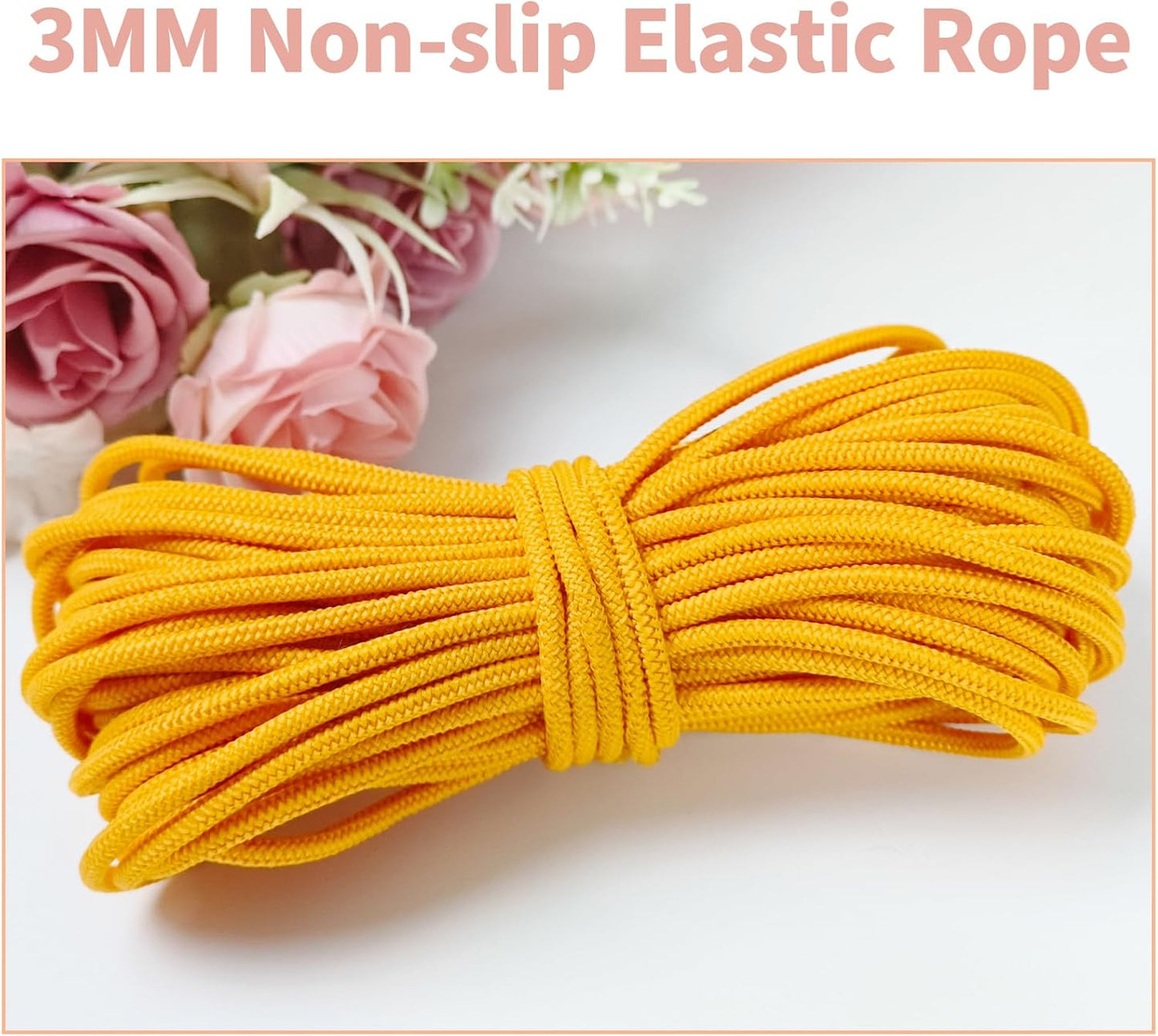3mm Gold Elastic Cord 45ft - 1/8 inch Strong No-Slip Bungee String for Crafts, DIY Projects, Kayak Tie Downs, Camping Gear, Sports Gear, DIY Crafts, Hair Bands, Sewing & Shoe Laces