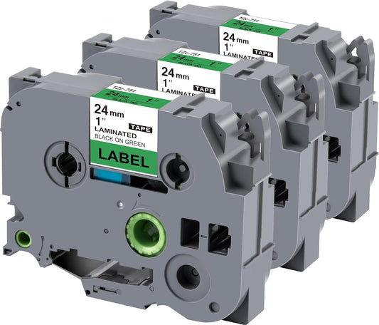 Weemay 3 Pack TZe751 24mm Black on Green Laminated Label Tape Compatible with Brother Label Maker Tape TZe-751 TZe 751 TZ-751 TZ751 for PTouch PT-E500 PT-D600 PT-P750W PT-P900W Printer, 1 In x 26.2 ft