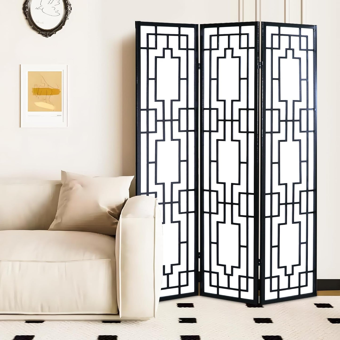 NicBex Room Divider 3 Panel Room Dividers with Geometric Lattice Design Partition Room Dividers and Folding Privacy Screens Wall Divider for Office, Room Separation,70" W x 0.8" D x 70.3" H, Black