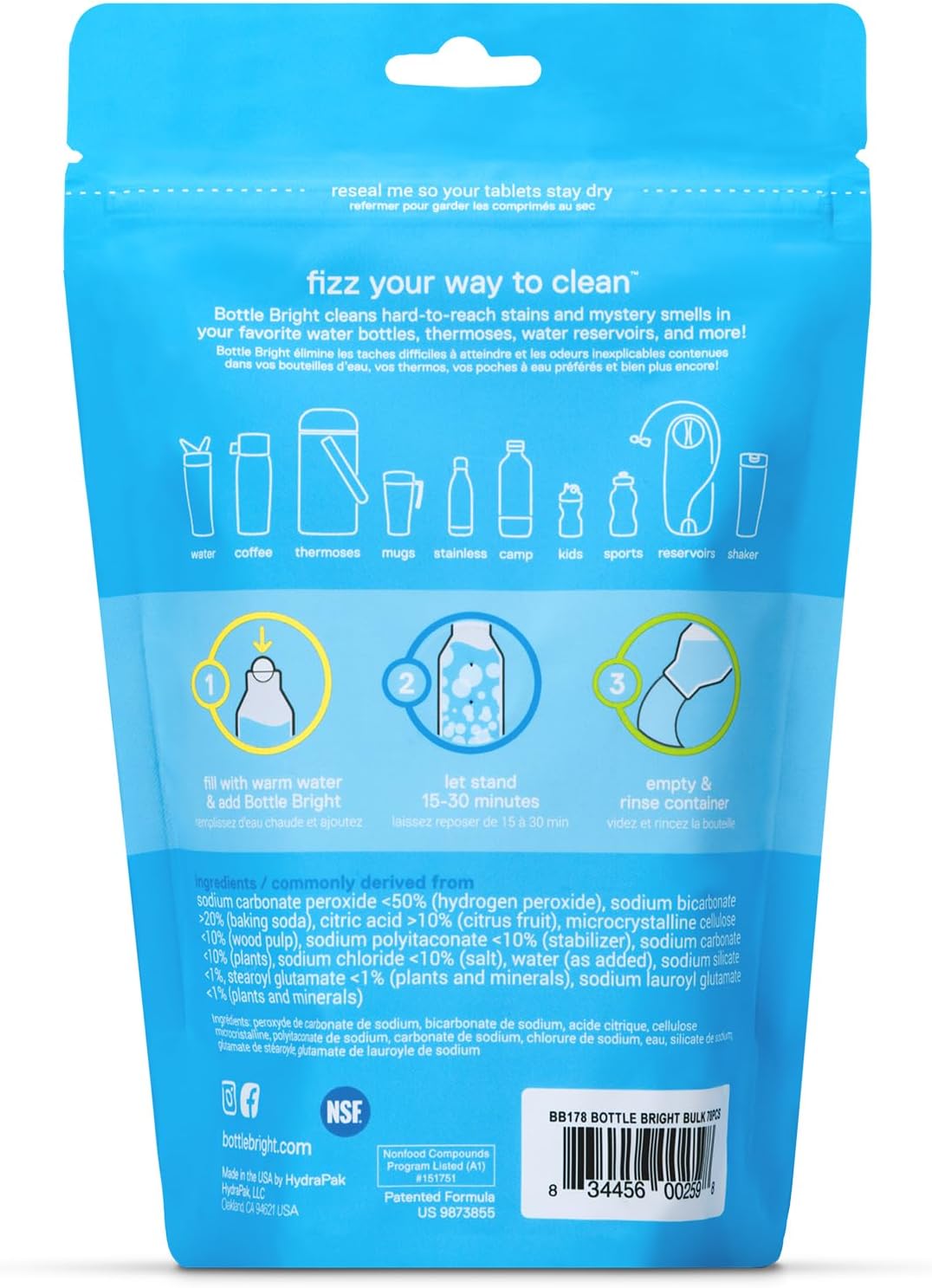 Bottle Bright - Clean Stainless Steel, Thermos, Tumbler, Insulated and Reusable Water Bottles – Cleaning Tablets are Easy and Safe to Use