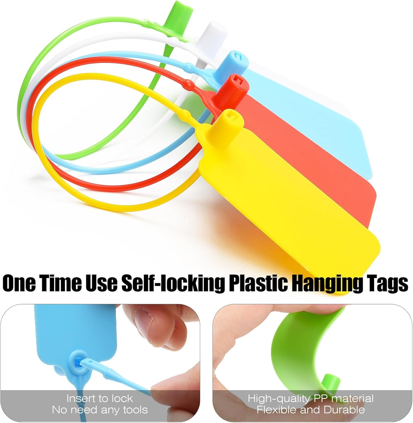 50 Blank Plastic Tags for Labeling Waterproof Hanging Labels Writable Tags Seal Plastic Marking Label for Clothes Bags Keys Inventory with One Marker Pen (Mixed 5 Color)