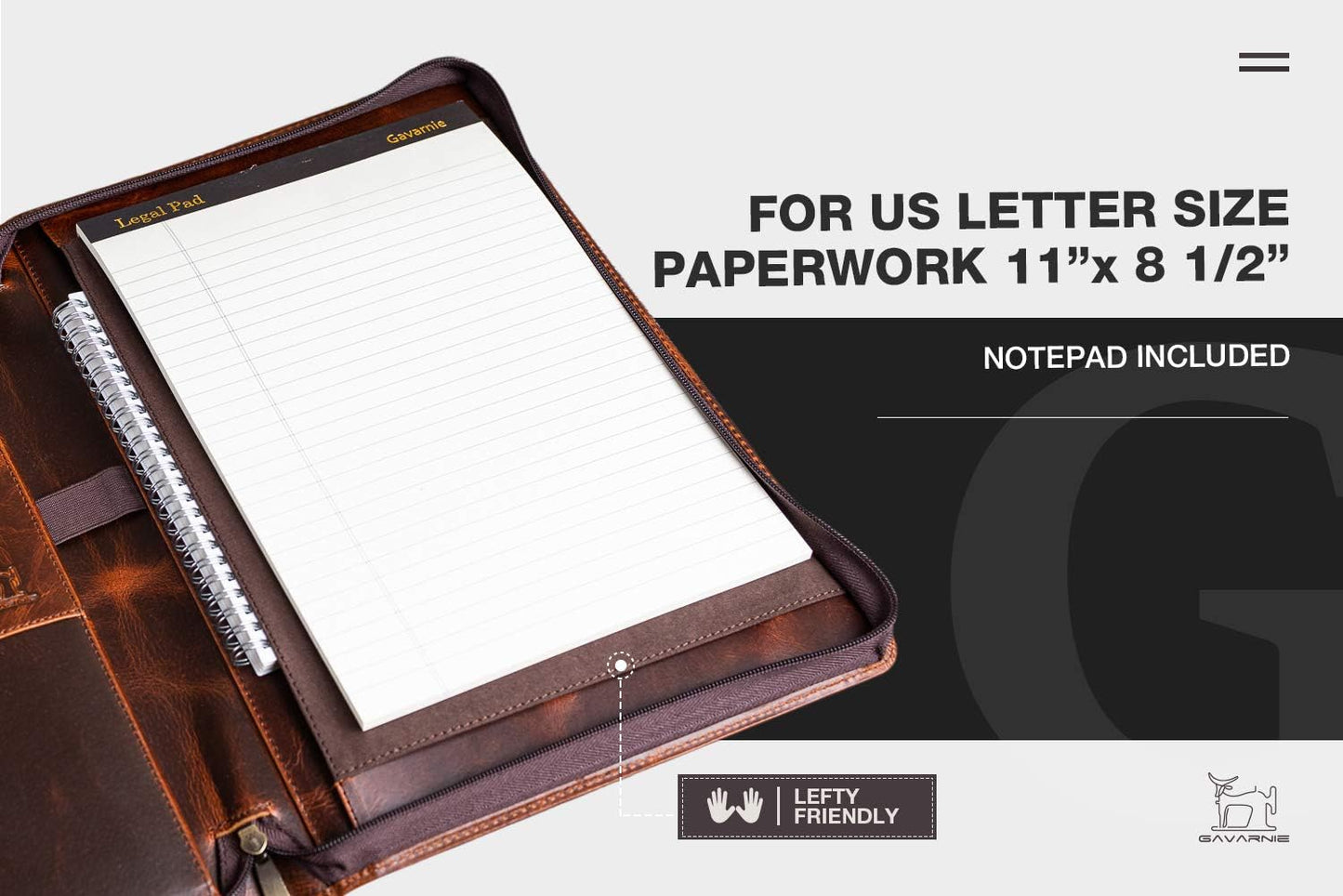 Genuine Leather Business Portfolio Padfolio Folder with Zipper for Men, Men's Leather Padfolio Folder for 13" Laptop, Business Portfolio with Letter Size Notepad, Graduation Gift，Oil Wax