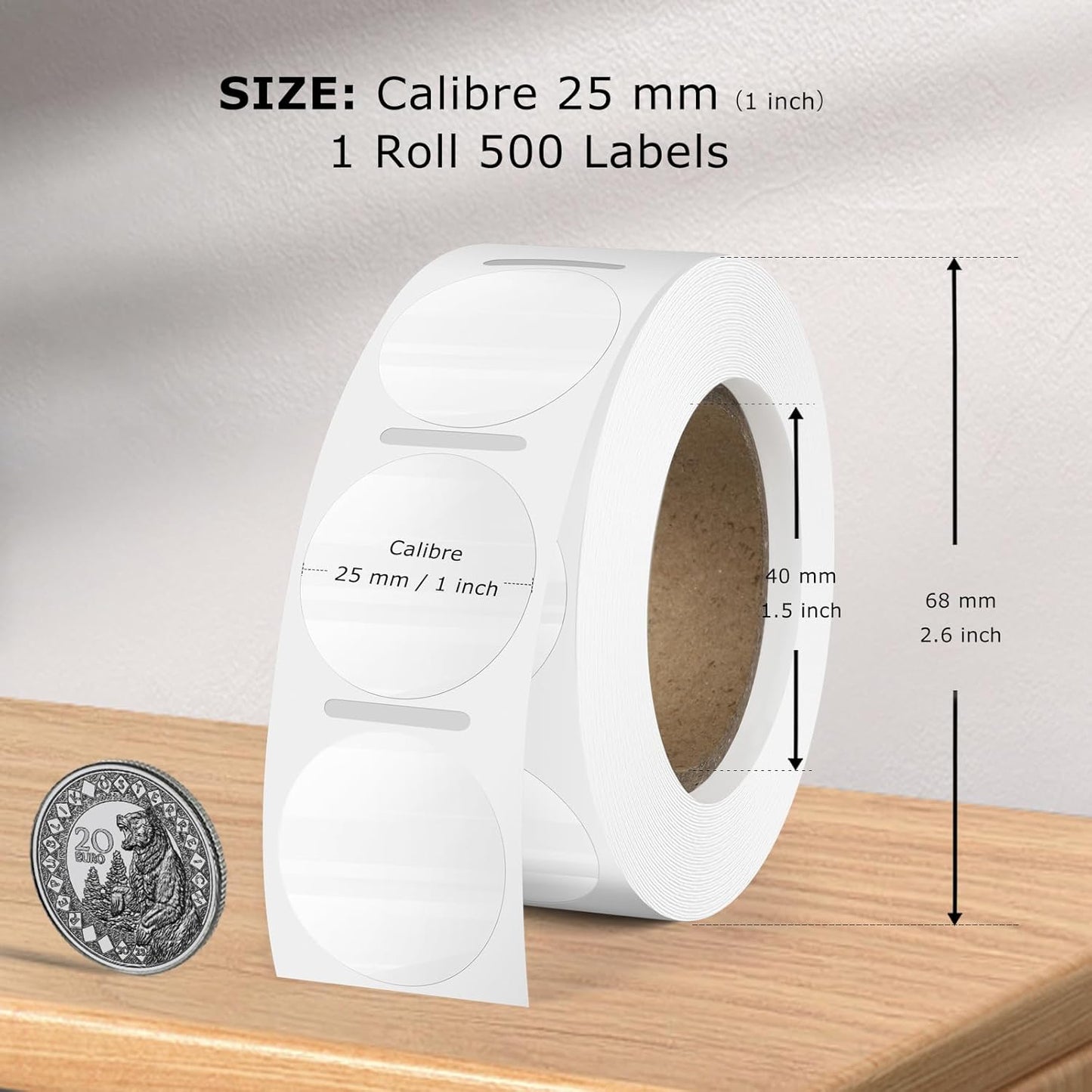 Clear Thermal Labels Round Vinyl 1 Inch Transparent Direct Printer Stickers Label Circle Self Adhesive Waterproof Decals Roll for Home Office Business QR Code Seal DIY Logo 500 PCS