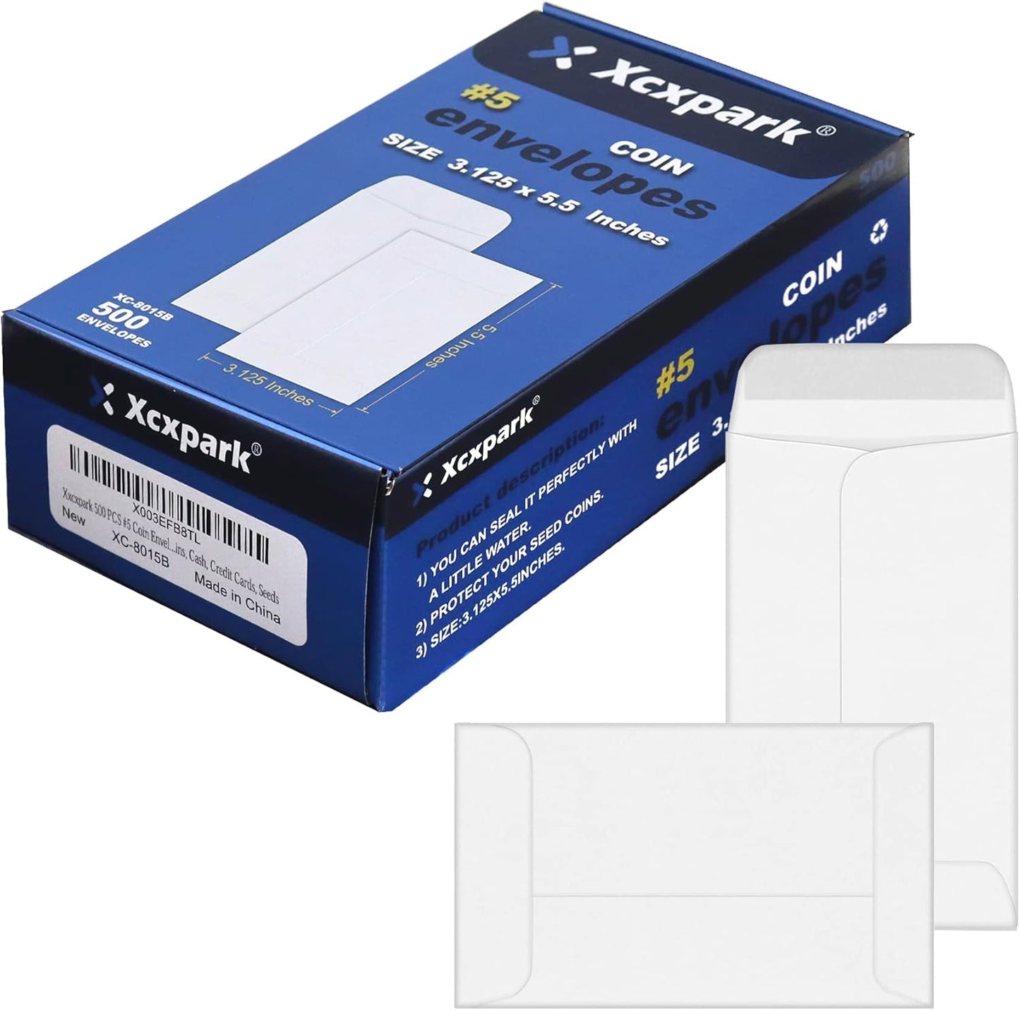 500 PCS #5 Coin Envelopes, 3.125 x 5.5 inches White Kraft Envelopes Classic Small Parts Envelopes with Self Adhesive Gummed Flap for Coins, Cash, Credit Cards, Seeds