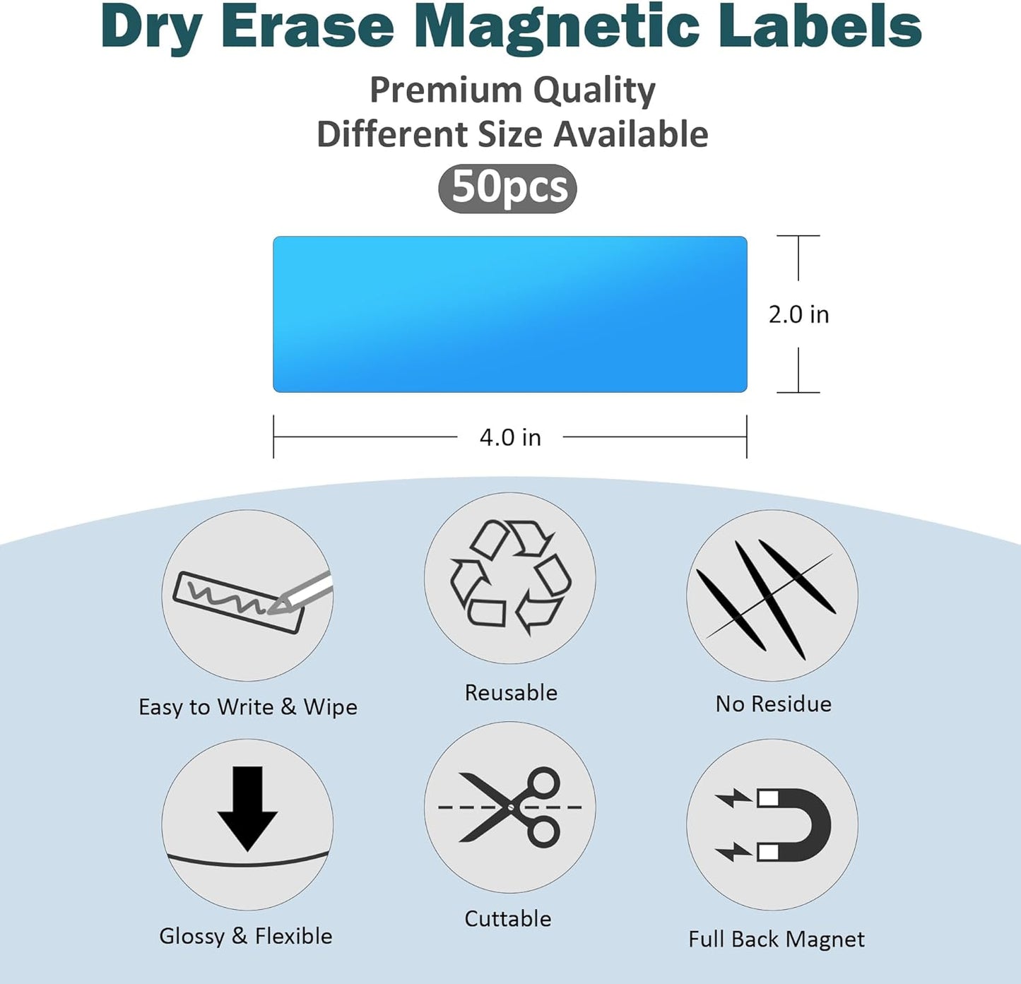 LLPT Dry Erase Magnetic Labels 2" x 4" 50 Packs Blank Writable Magnet Stickers Reusable for Refrigerator Shelf Whiteboard Toolbox Craft and Other Metallic Surfaces Yellow (DML2040YW)