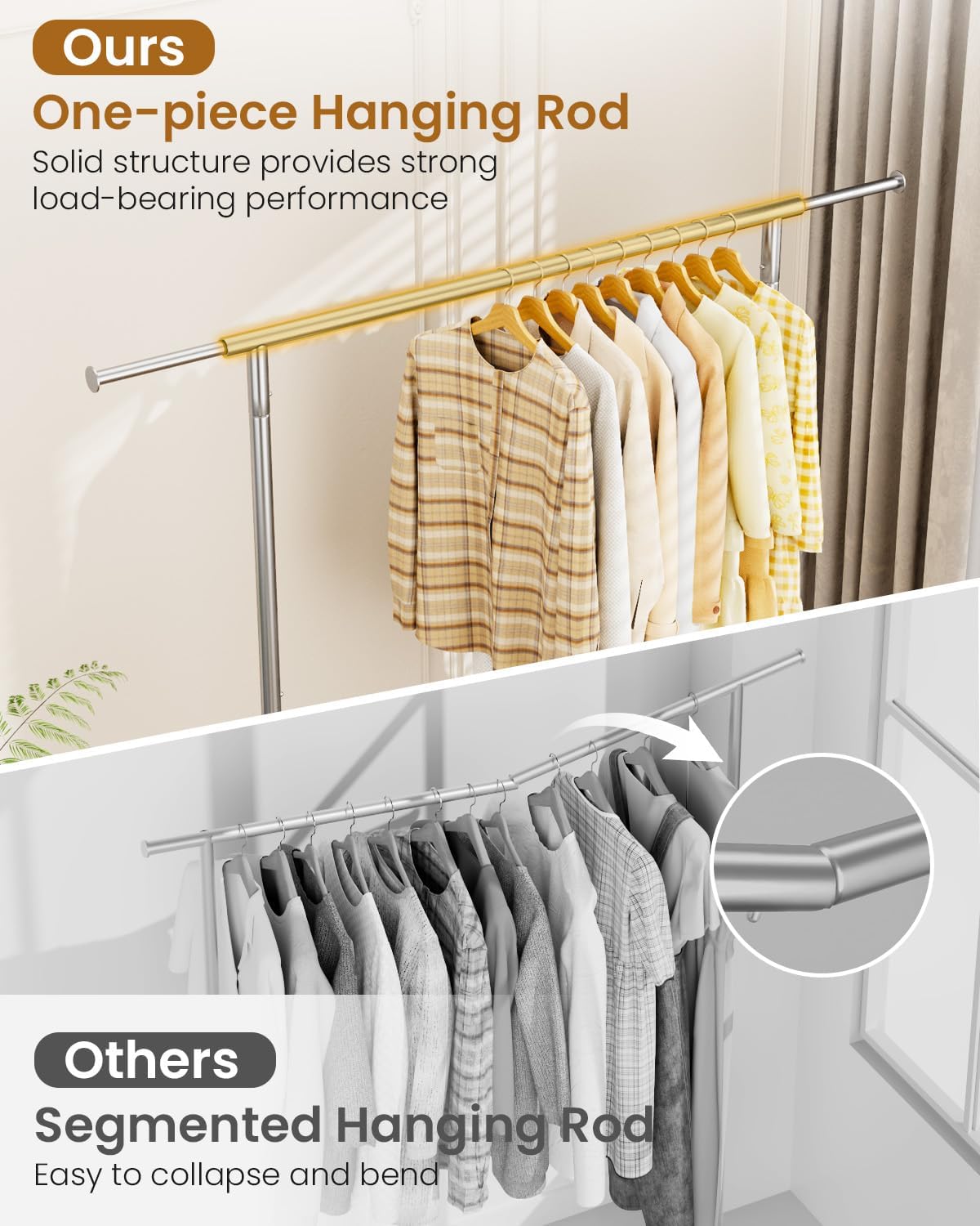 Heavy Duty Clothing Rack, Metal Clothes Rack Load 450 LBS, Rolling Coat Racks for Hanging Clothes with Lockable Wheels, Wardrobe Closet Garment Racks for Bedroom, Silver