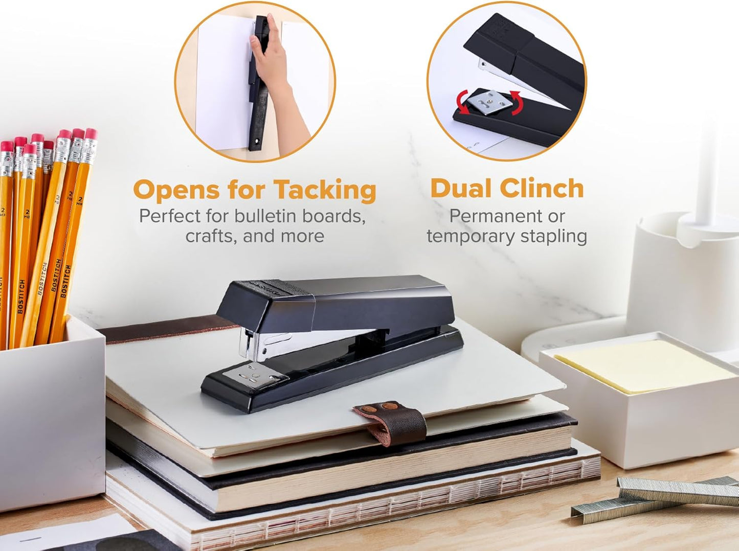 Bostitch Office No-Jam Premium Desktop Stapler, Full-Strip, Black, 1,250 Staples Included, 3-Pack