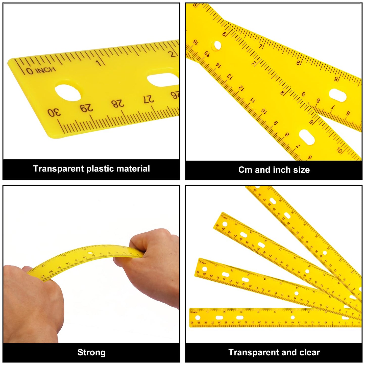 200 Pack 12 Inch Plastic Rulers Bulk, Yellow Plastic Ruler, Yellow Ruler with Dual-Scale Measurement, Easy to Store, for Home, Office, Practical Use by KUKLIPJIM