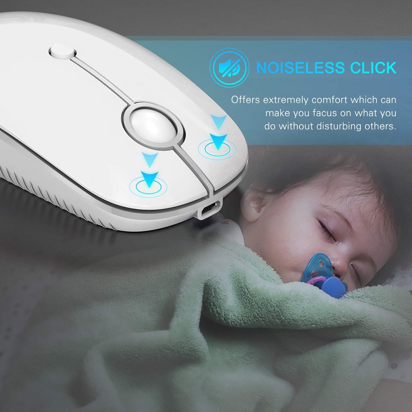 Type C Wireless Mouse，Vssoplor USB C Mouse Dual Mode 2.4G Cordless Mice with Nano USB and Type C Receiver Compatible with PC, Laptop, MacBook and All Type C Devices-White Silver