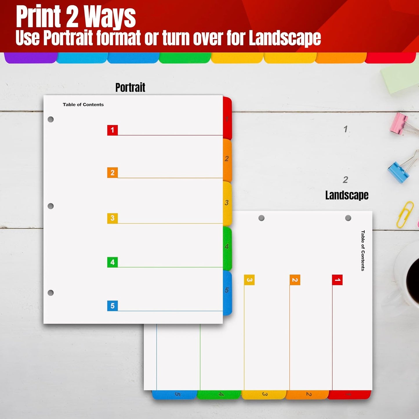 Tab Dividers for 3 Ring Binders – 6 Sets, 1–5 Numbered Index Dividers with Table of Contents – 8.5 x 11 in, 3-Hole Punched – Binder Dividers for School, Office, Filing, Organizing
