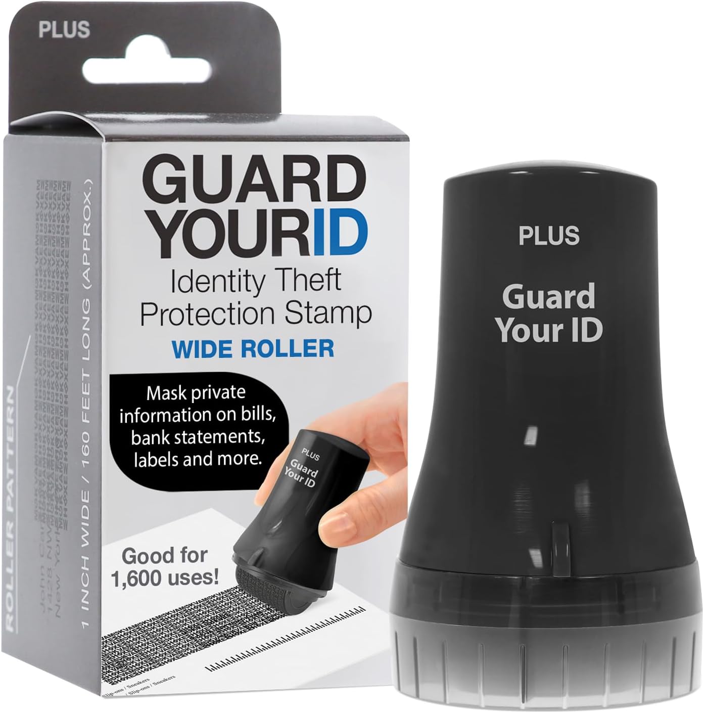 Guard Your ID Wide Advanced Roller 2.0 Identity Theft Prevention Security Stamp Black