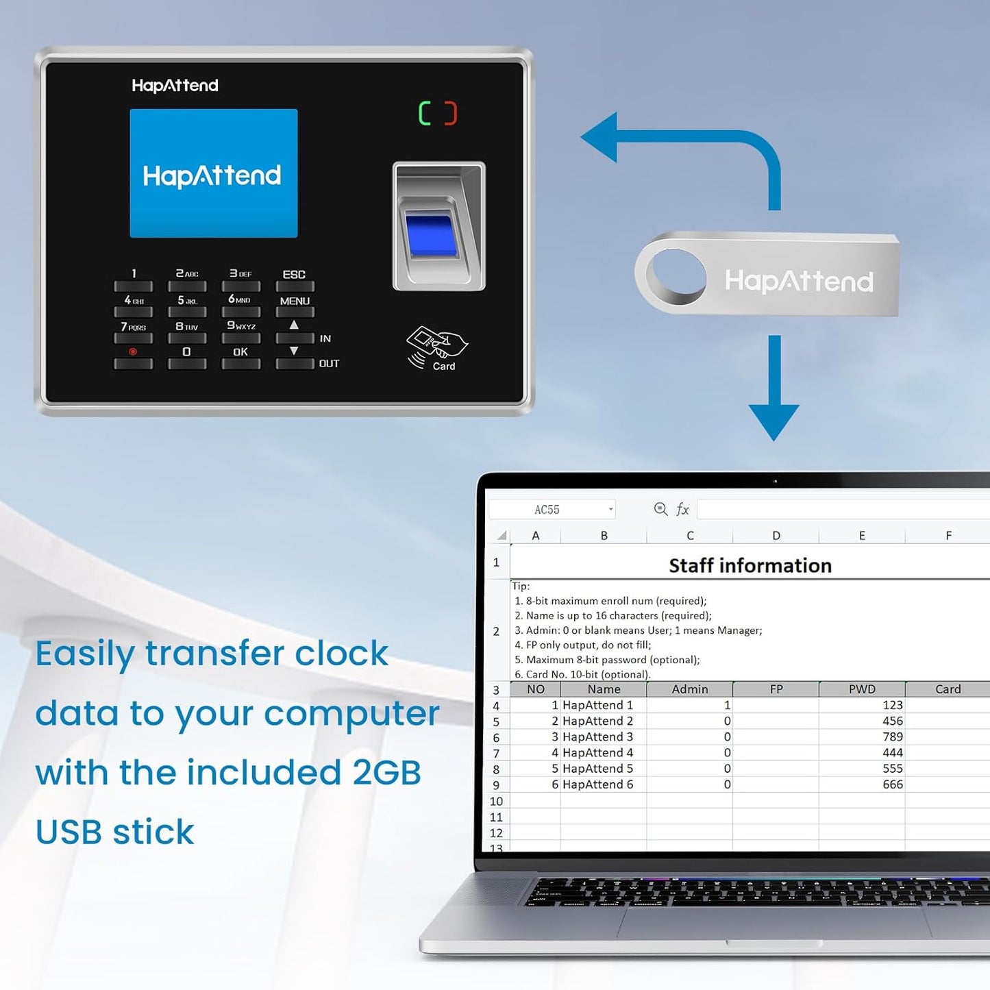 Time Clock - Fingerprint Time Clocks for Employees Small Business Automatic Calculate Hours, H2 Standalone Biometric Clock in Machine for Employees with 5 RFID Cards (0 Monthly Fees)
