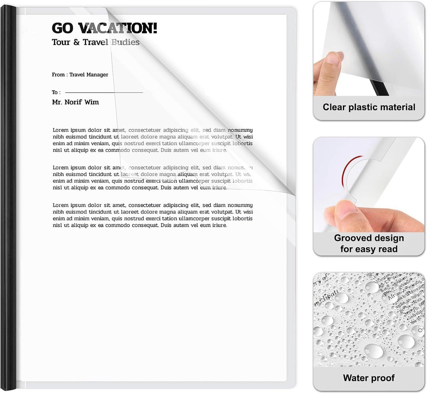 JOERSH 40Pcs Clear Report Covers with Sliding Bar, 40 Sheet Capacity Plastic Binder Paper Protector, Report Folders with Clear Cover for Resume File Documents, Black