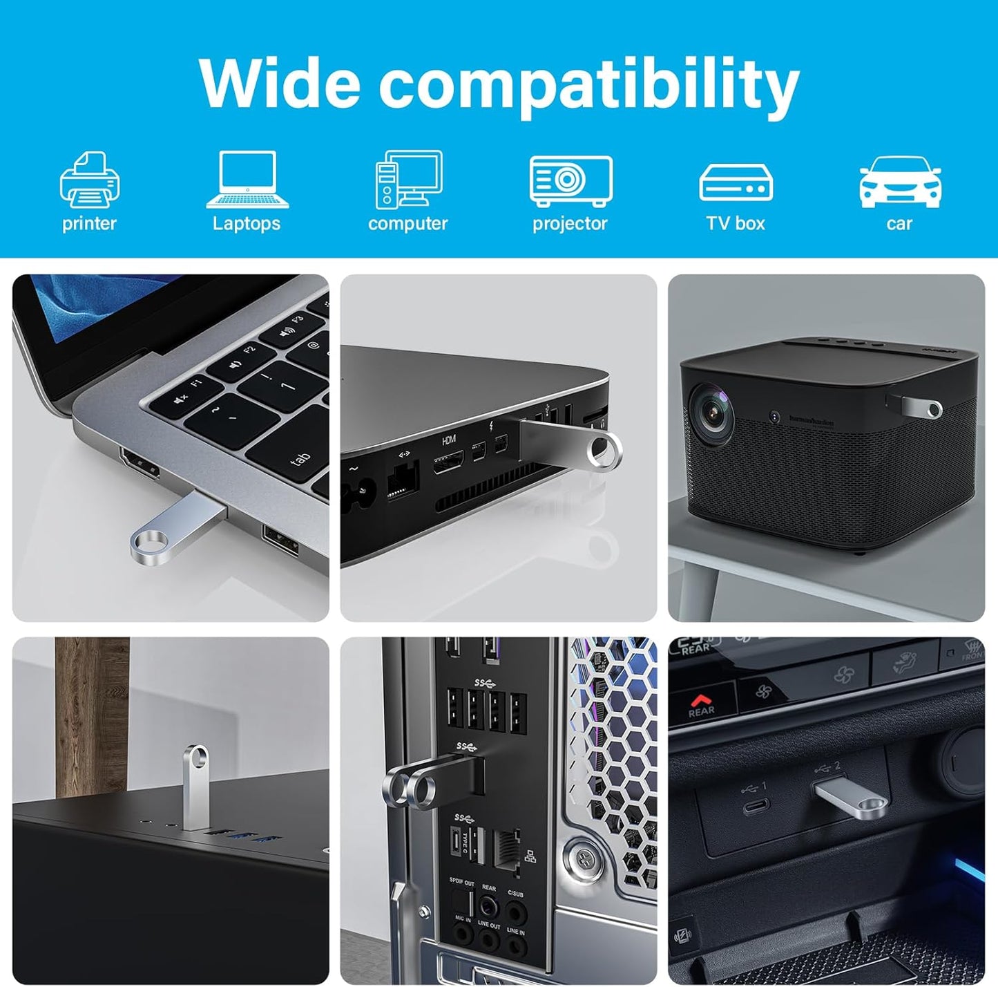 ABLAZE Custom Flash Drive 128MB 10 Pack, Personalized USB with Your Logo Metal Thumb Drives USB 2.0 Memory Stick Pendrive (Sliver)