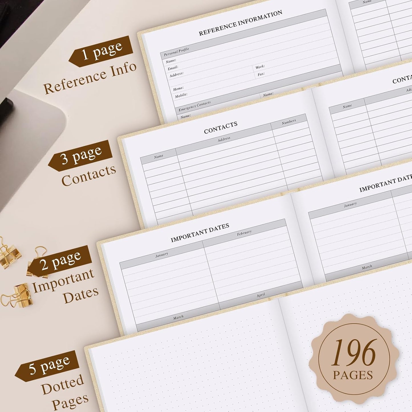 Lanpn Undated Daily Planner Hourly Schedule Notebook, 196 Pages 2 Page per Day To Do List Notebook Notepad Appointment Work Planner, Hardcover Daily Journal Organizer Book For Women 7.7" x 9.3" Beige