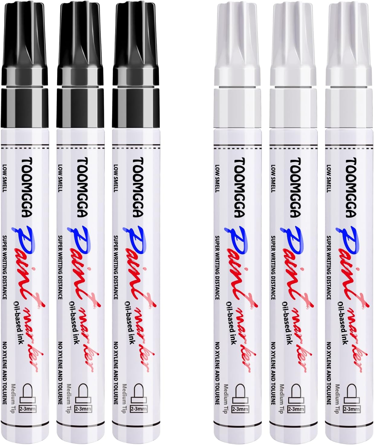 White and Black Permanent Markers Paint Pens - 6 Pack Oil Based Paint Markers, Medium Tip, Quick Drying Pens for Wood, Metal, Rock Painting, Mugs, Canvas, Clothes, Plastic Marking