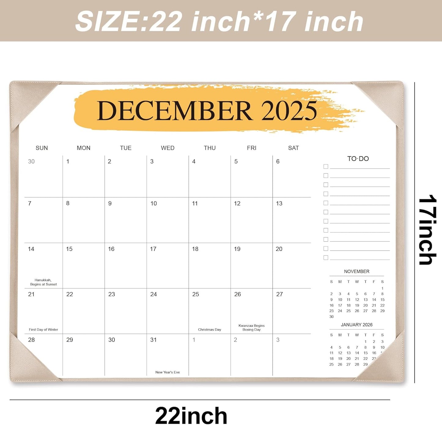 Desk Calendar 2025-2026 – 18-Month Desktop Calendar from July 2025 to December 2026, for Office, School & Home Use – Large Teacher Desk Calendar 22x17 (Apricot)