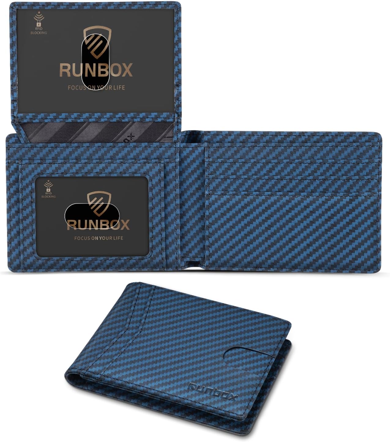 RUNBOX Wallet for Men Slim Rfid Leather 2 ID Window With Gift Box