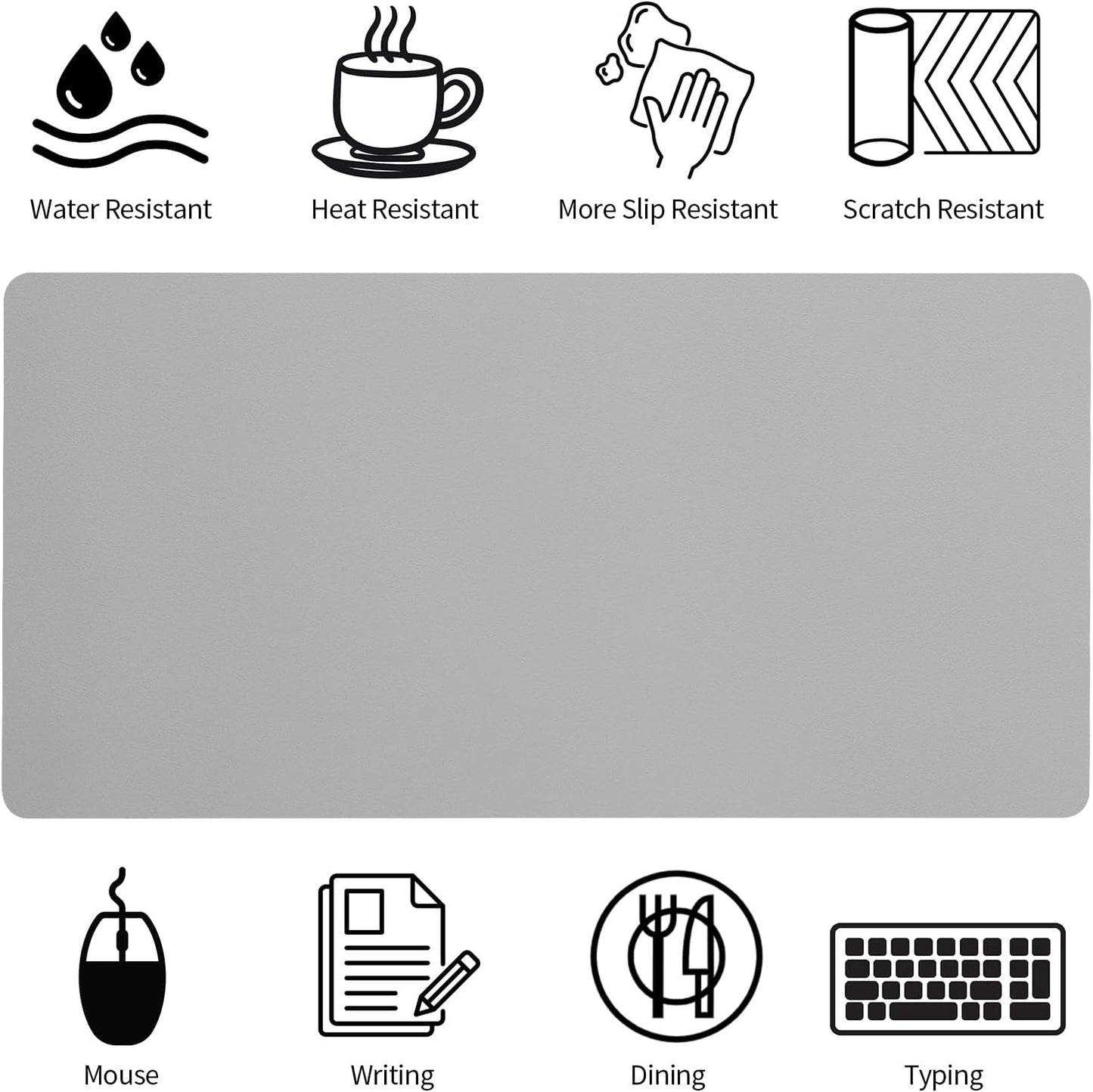 Bloss Large Desk Pad, Grey Desk Mat, Desk Pads on Top of Desks, Computer Mat Non-Slip, Desk Blotter Waterproof, Easy to Clean - Light Grey (31.5 x 15.7 Inches)