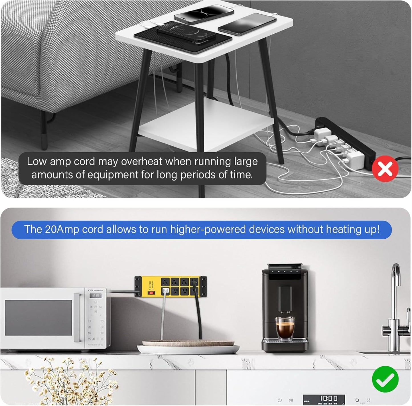 CCCEI Yellow Heavy Duty Power Strip Surge Protector 20 AMP, 8 Outlets 12 Gauge Industrial Shop Garage Metal Multiple Outlets, 6 FT Extension Cord 5-15P Adapter High Amp 6-20R T-Slot 20a for Appliance