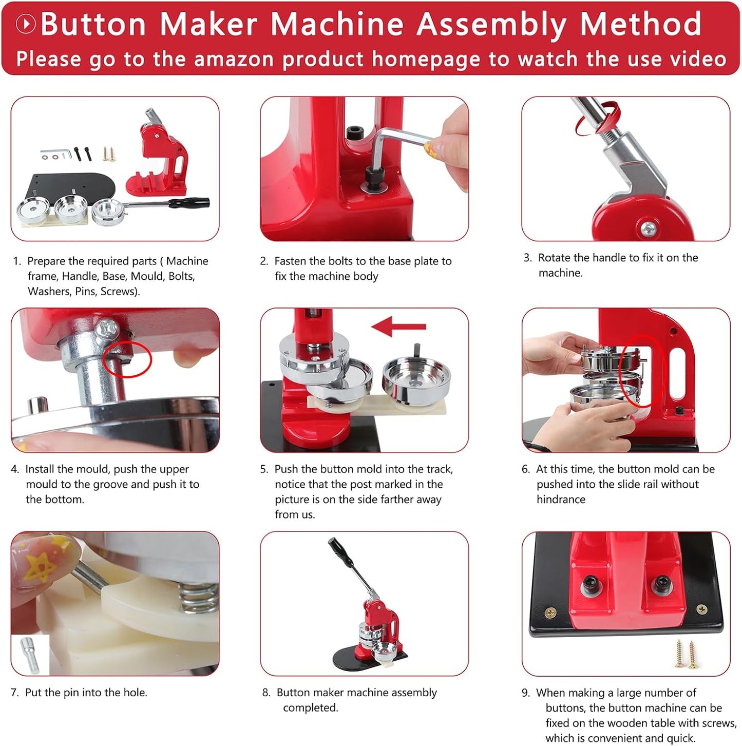 Button Maker Machine Multiple Sizes, Pin Maker Button Machine 1.25+2.25 Inch (32+58mm), DIY Button Press Machine Kit with 200 Button Parts Supplies, Comes with Circle Cutter and Cutting Mat