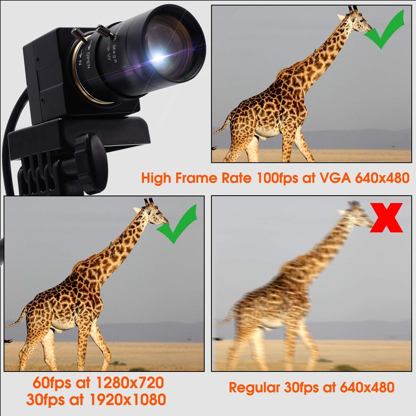 SVPRO 2MP USB Web Camera - 5-50mm 10X Optical Zoom Lens, CS Mount, 1080P HD CMOS, 100fps/60fps, UVC Mini Cam OTG, Drive Free PC Webcam