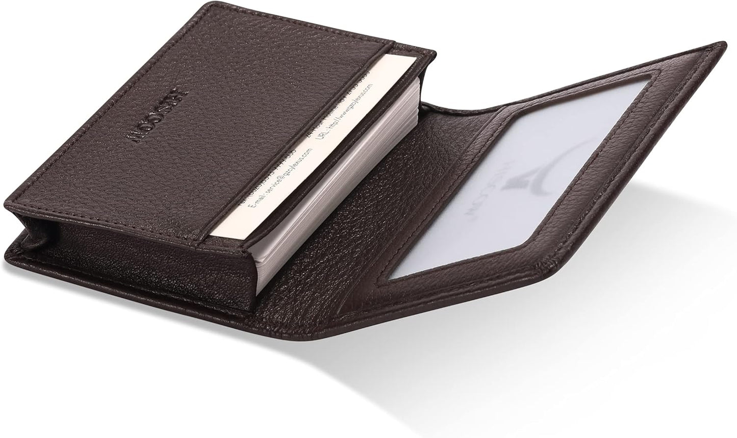 Leather Business Card Case Holder for Men & Women, Italian Calfskin