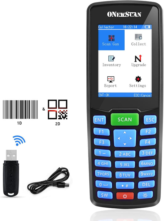 Wireless Barcode Scanner, Portable Inventory Scanner 1D&2D&PDF417 Handheld Bar Code Scanners for Collector Data Terminal Inventory Device QR Code Reader with 2.8 Inch TFT Color Screen
