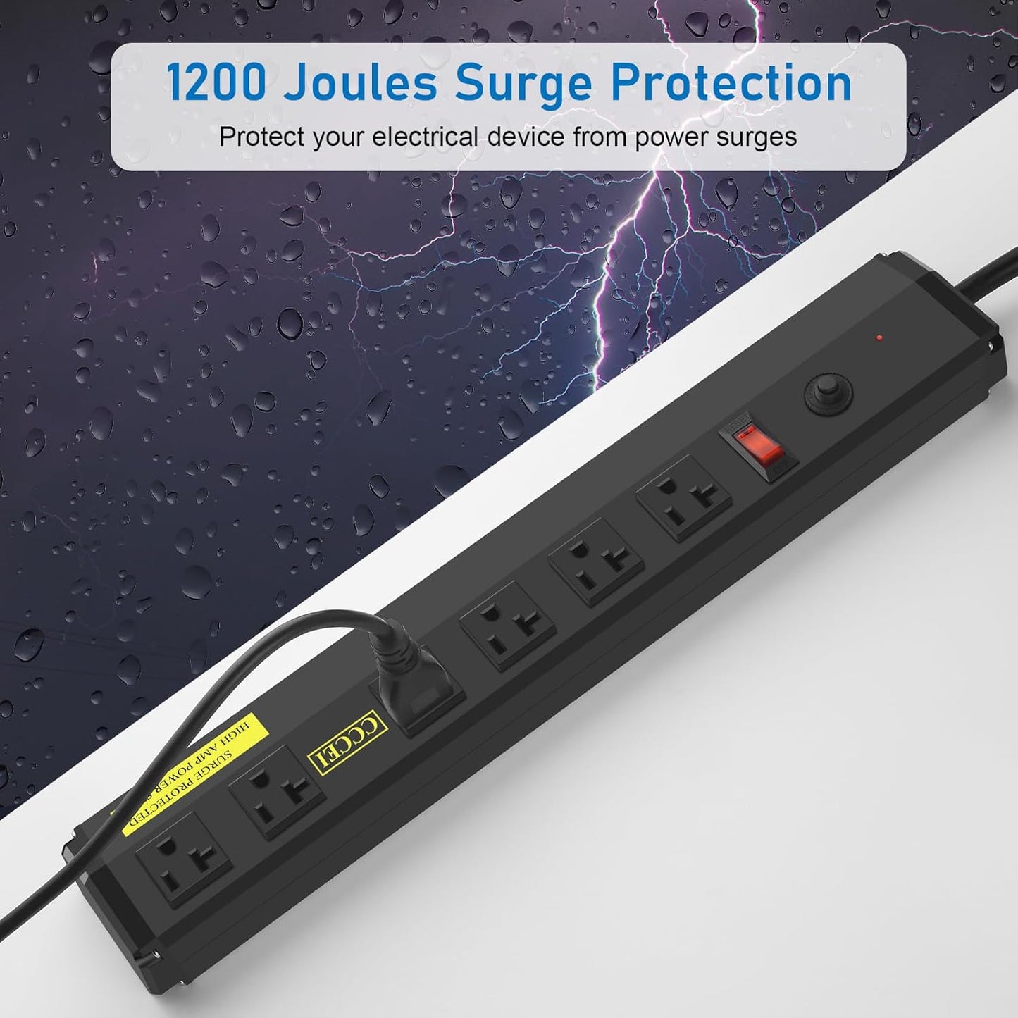 CCCEI Heavy Duty Power Strip Surge Protector 20 Amp, High Amp Industrial Shop Garage Metal Multiple Outlets, 10 FT 12 Gauge 5-15P Extension Cord 6 Outlet 6-20R T-Slot 20a for Appliance. Black.