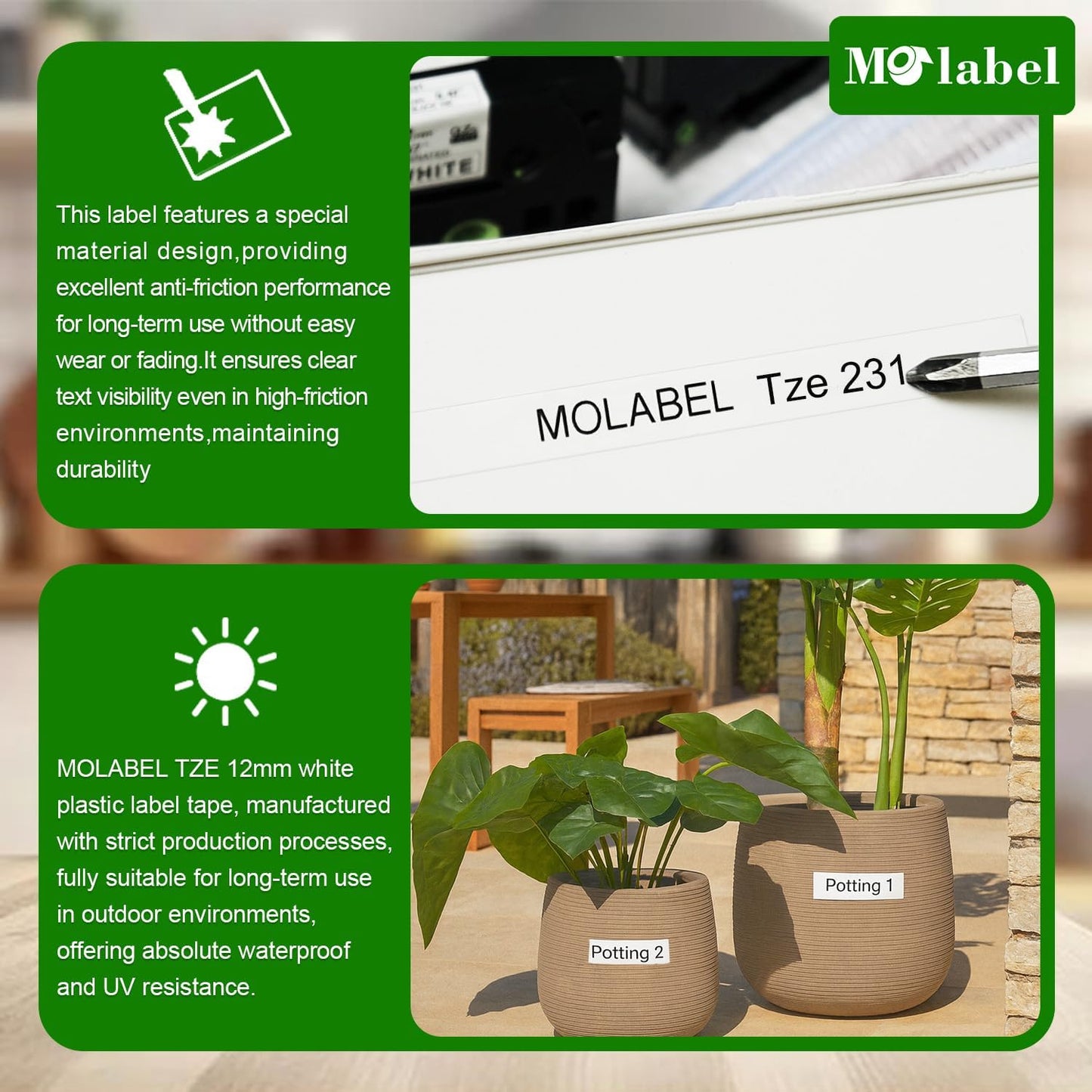 Label Tape Compatible with Brother Tze-231, 12mm 0.47" Black on White Laminated Tape for P-Touch Label Maker PT-D210 D220 H110 D410 P710BT H111 1070, 6 Pack