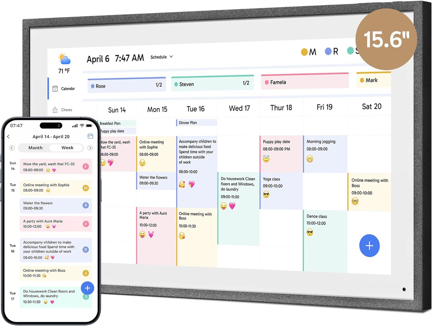 Dragon Touch 15.6" Digital Calendar Chore Chart – 1080P Full HD Interactive Touchscreen, Smart Family Planner, Hearth Display Digital Calendar Wall & Desk Mountable for Seamless Scheduling Black