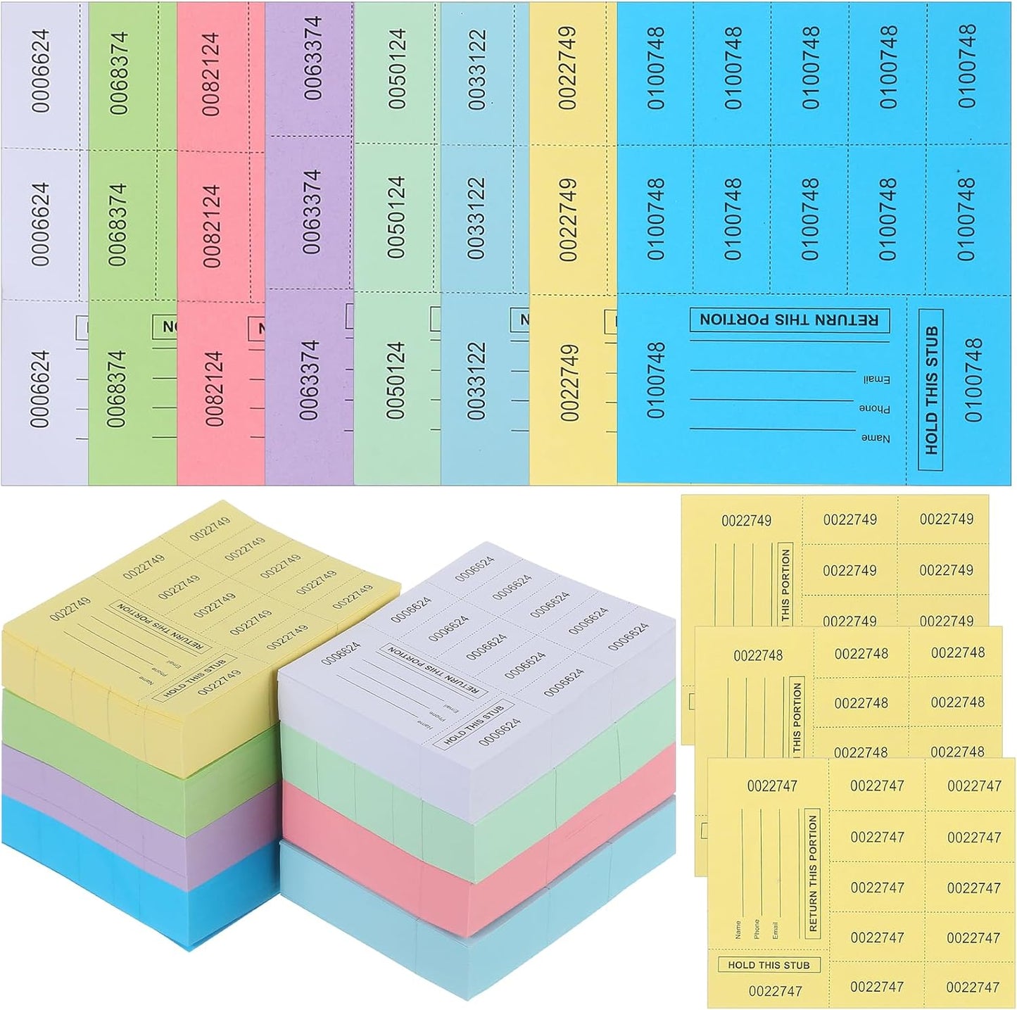 Kosiz 1000 Sheet 10 Bid Raffle Tickets Chinese Auction Tickets Sheets Auction Fundraiser Ticket Numbered with Name and Phone Number Per Sheet Raffle Tags for Silent Auction(Light Color)