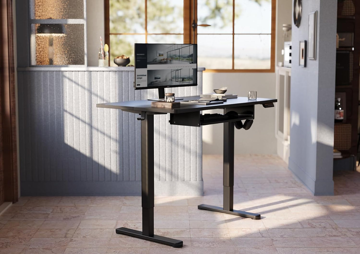 YDN Standing Desk with Keyboard Tray, 48 Inch Height Adjustable Desk with Cable Management, Black Stand Up Desks for Home and Office, 48inch Black