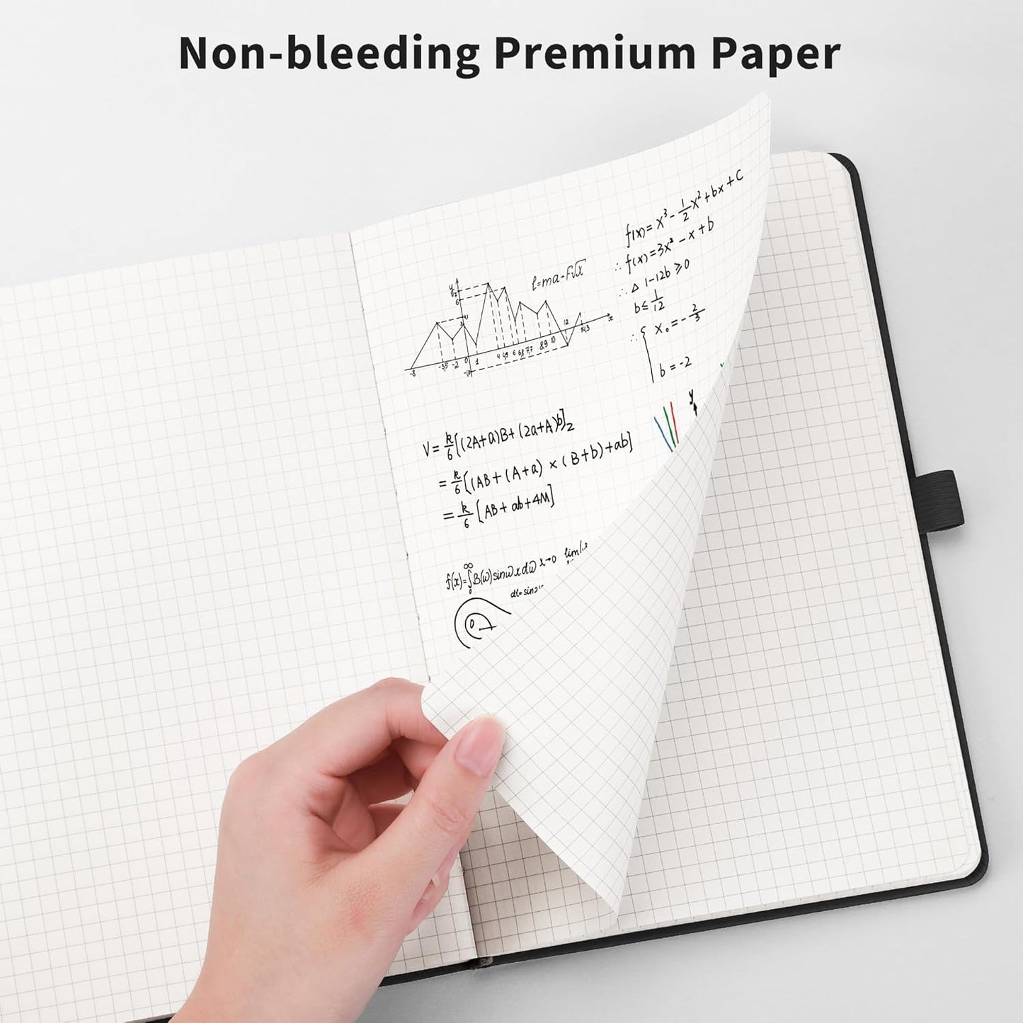 RETTACY Graph Grid Paper Notebook, 192 Pages, A5 Medium Size (5.7'' x 8.3''), 5 Squares per Inch, Leather Hardcover, 100 GSM Thick Paper, for School, Students, Math, Engineering (Red)