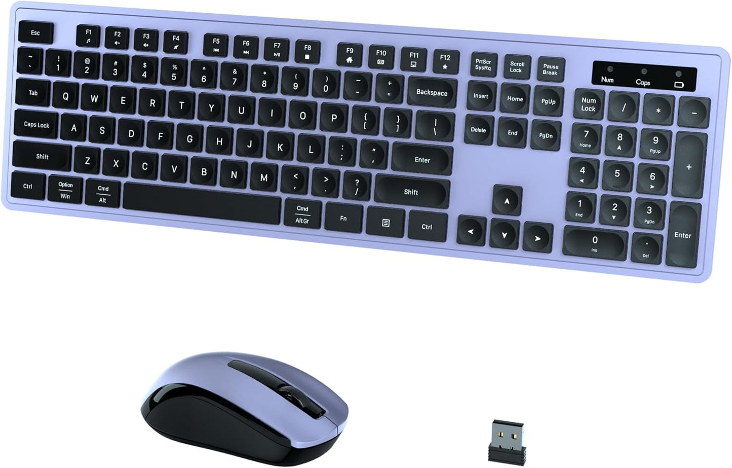 Wireless Keyboard and Mouse Combo, COVEVA 2.4GHz Wireless Keyboard Mouse with USB Receiver, Water-Dropping Keycaps, 104 Keys Full Size with Number Pad for PC Laptop Computer Desktop(Black Purple)