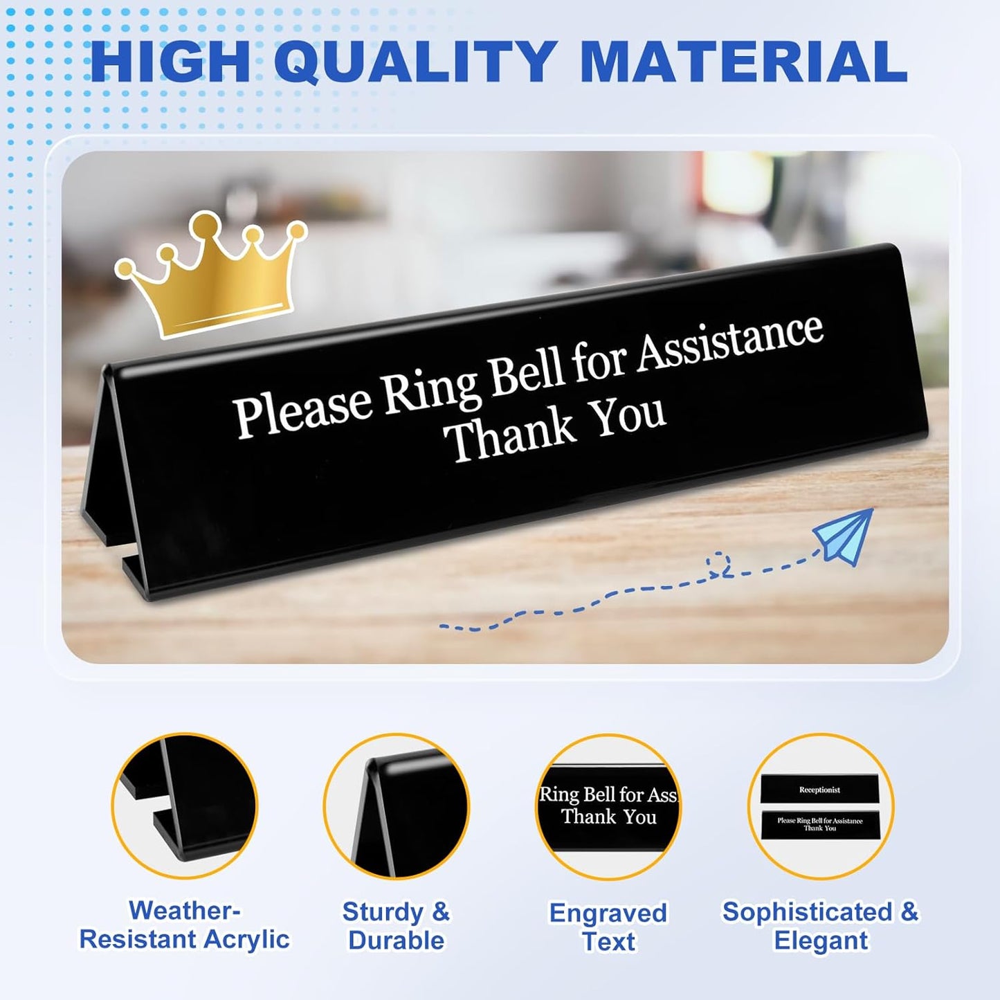 UCEC Office Receptionist Desk Sign - Double Sided Printed Sign for Lobby or Front Desk Service, 7.8" x 2"