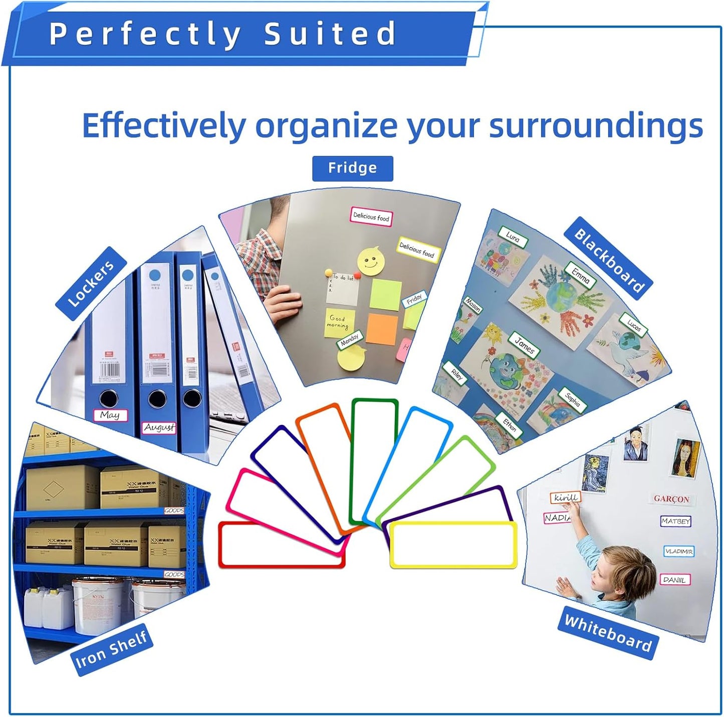 Utron 72PCS Magnetic Dry Erase Labels, 3.2"x1.2" Reusable Colorful Name Plates, Waterproof Magnetic Label Stickers for Home, Office, School, Refrigerator, Locker, White Board (9 Colors)