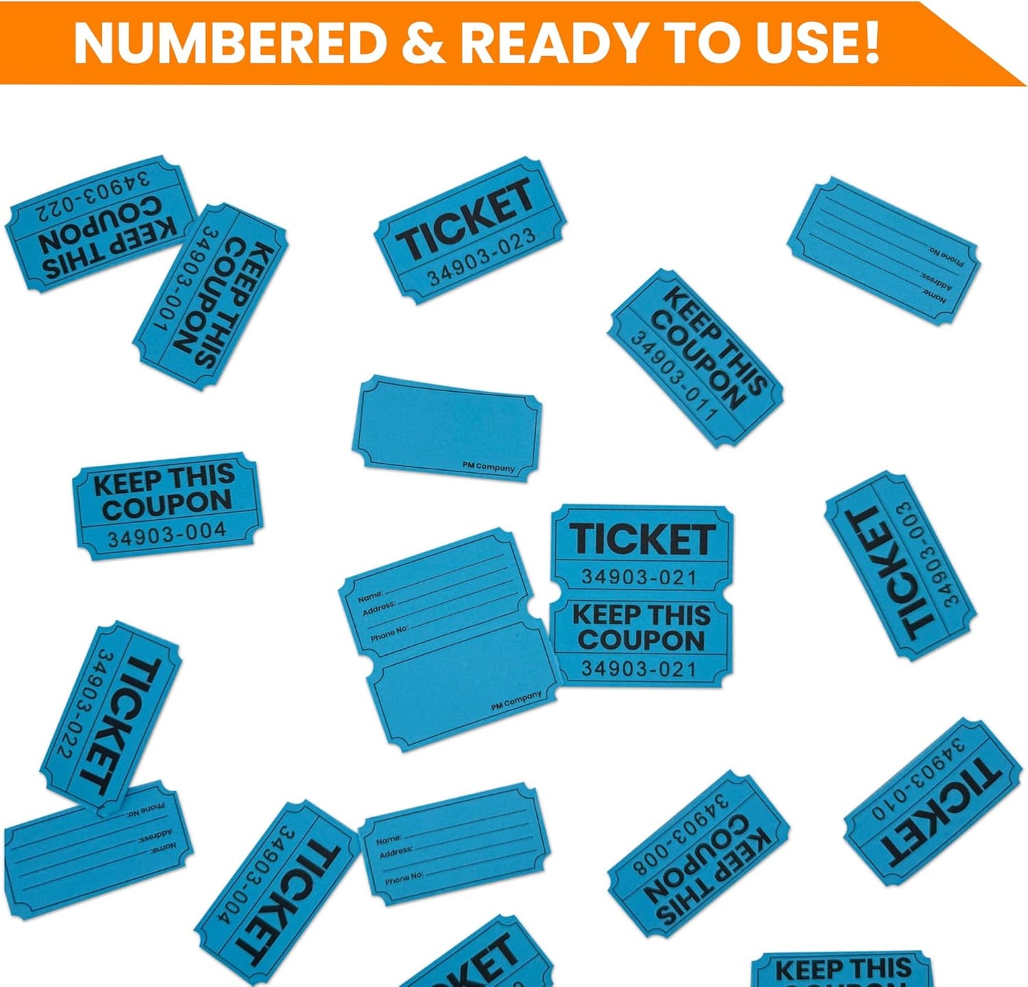 Pm Company 1000 Raffle Tickets Double Roll, 50/50 Blue Raffle Tickets for Events, Carnivals, Fundraisers, Classroom Rewards, and Prizes - Premium Quality