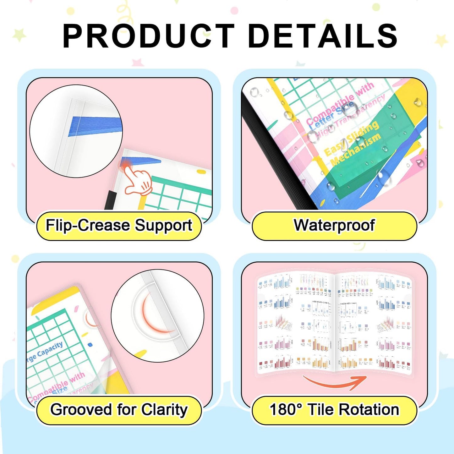 TOTiyea 40 Pack Clear Report Covers with Sliding Bars, 5mm (40 Sheet Capacity) Black Sliding Bar File Folders, for Letter Size