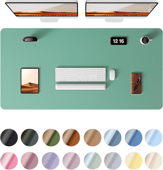 YSAGi Leather Desk Protector, Office Mat, Large Mouse Mat, Non-Slip PU Leather Blotter, Laptop Desk Pad, Waterproof Writing Pad for Office and Home (Green-Blue, 47.2" x 23.6")