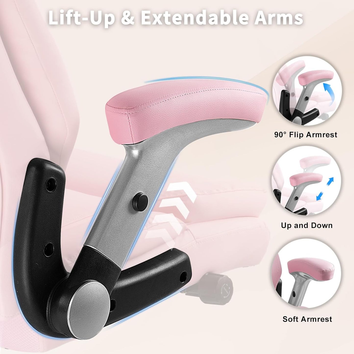 Big and Tall Office Chair 600lbs, Heavy Duty Executive Office Chair for Heavy People, Pink High Back Office Leather Ergonomic Chair with Adjustable Armrests and Lumbar Support for Computer Desk Chair