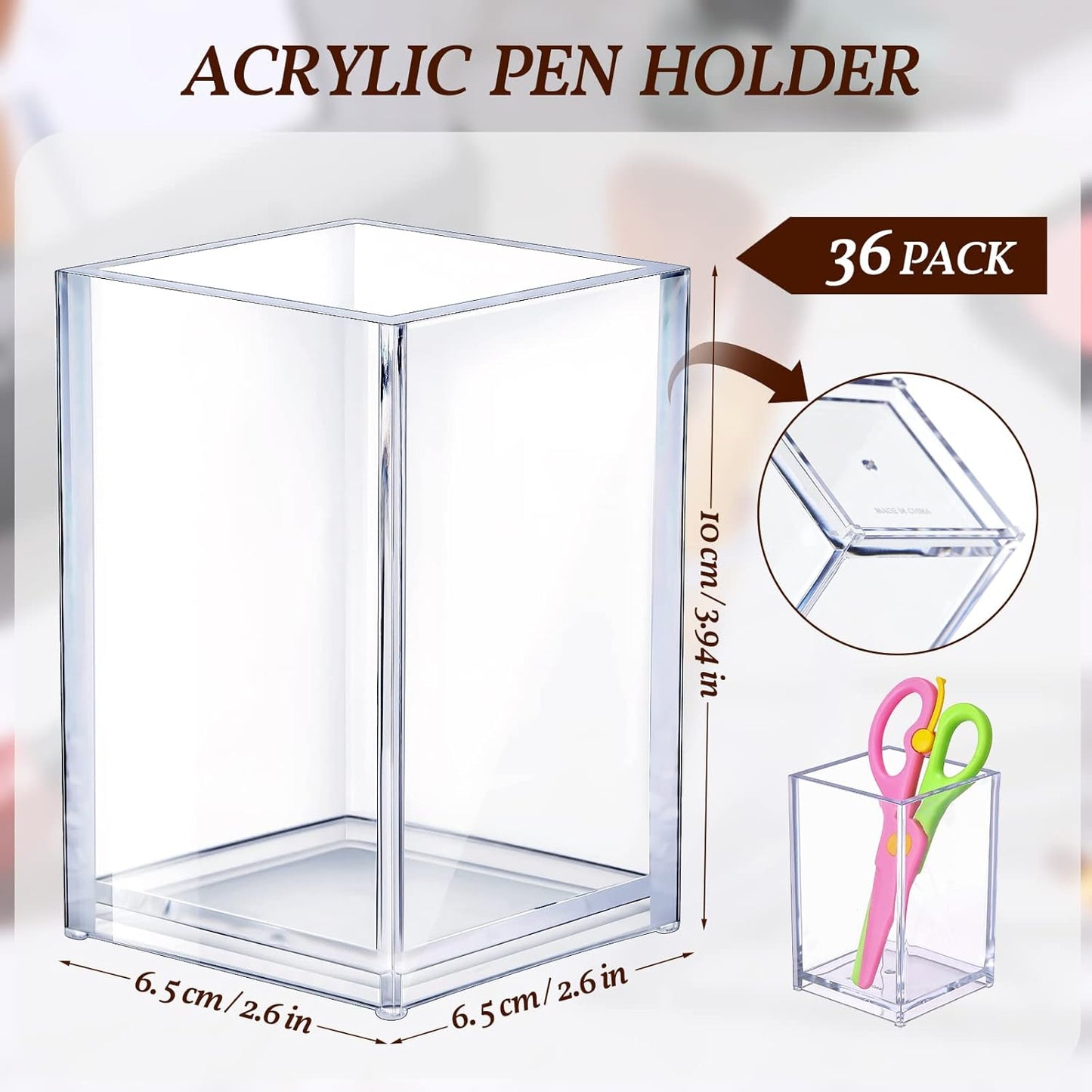 Sabary 36 Pack Acrylic Pen Pencil Holder, Clear Makeup Brush Holder Acrylic Pencil Cup Stationery Organizer for Back to School Office Home Desk Accessory