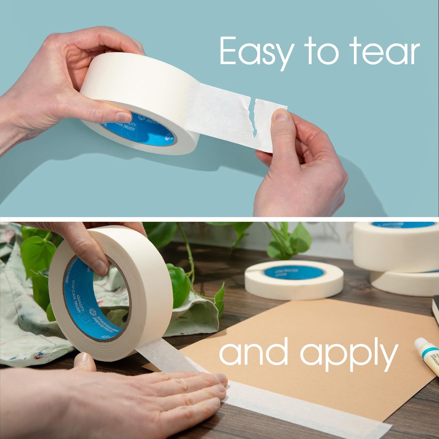 Spartan Industrial - 2" X 60 yd Wide Masking Tape for Painting, Drafting, Labeling, and More - 12 Home and Office Tape Rolls, 5.5 Mil