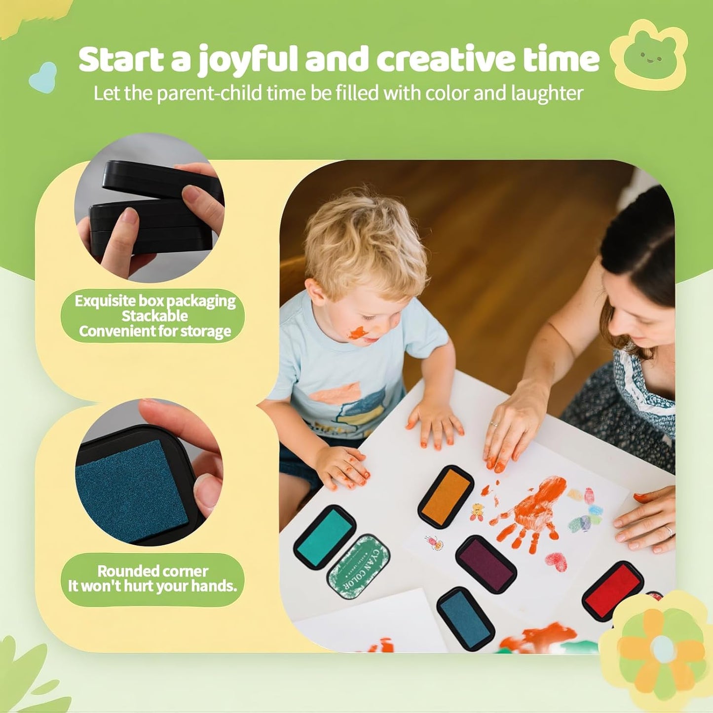 Large Finger Ink Pads for Kids Washable Craft Ink Stamp Pads,Retro12 Color DIY Clear Embossing Ink Pad for Baby Footprint Handprint,Rubber Stamps, Paper, Scrapbooking,Best Gift for Kids and Adult